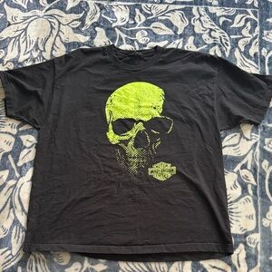 Harley-Davidson Black Tee with Neon Green Skull